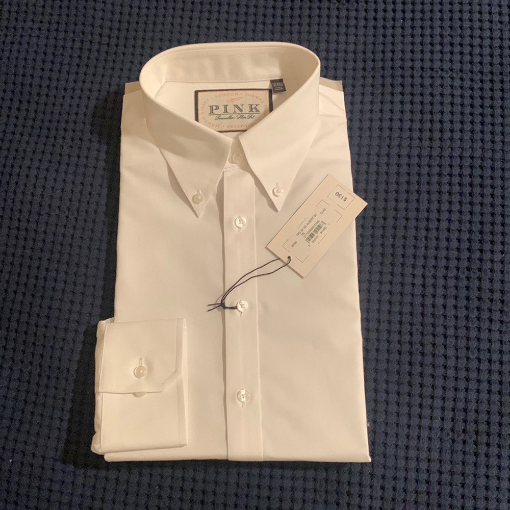 Brand new Thomas pink London button down collared dress shirt white